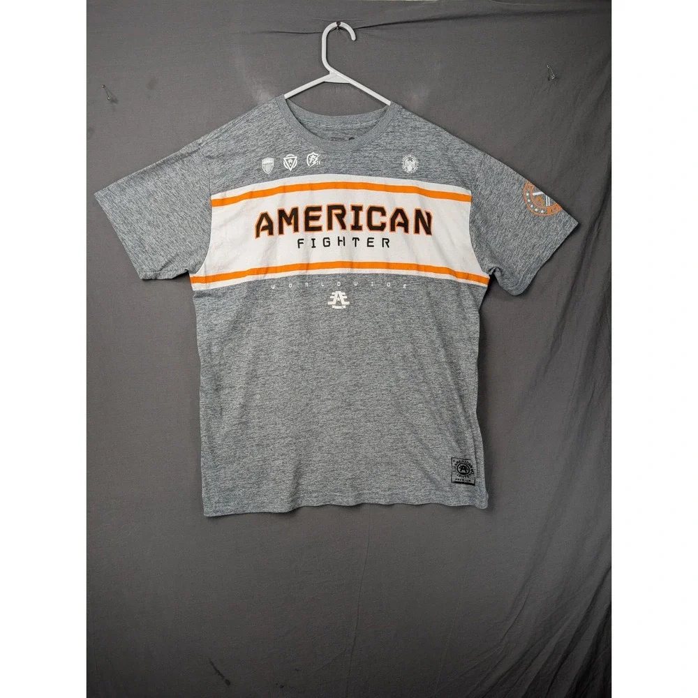 American Fighter Mens T Shirt Gray Orange White Graphic Short Sleeve 2XL Buckle